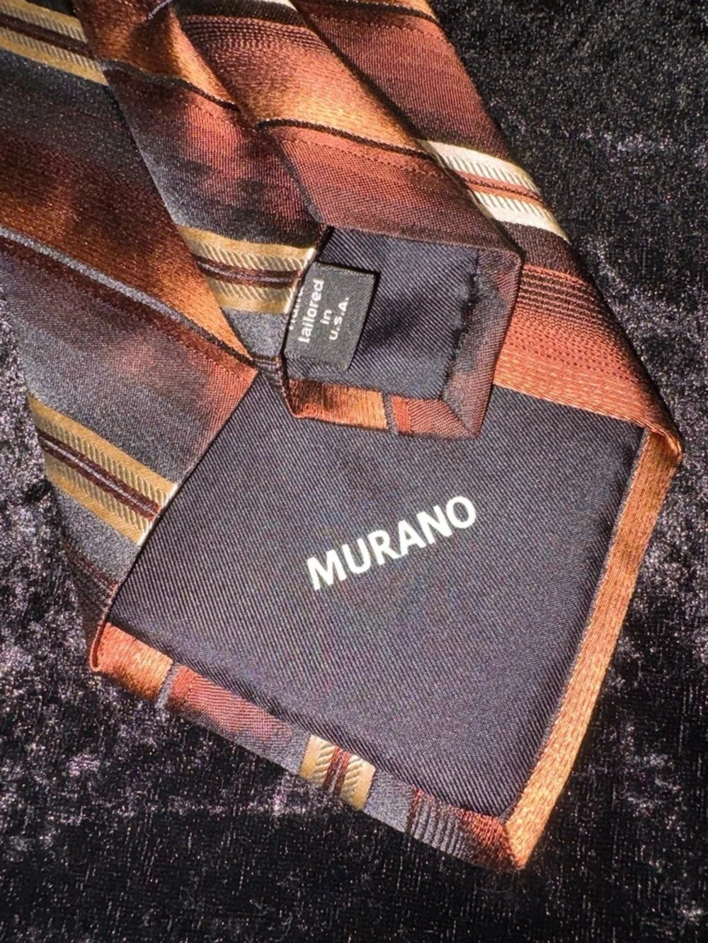 Murano Necktie Brown & Rust Shadow Stripe Silk OS EUC